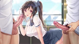 Hentai Uncensored _ Double penetration with a beauty and har