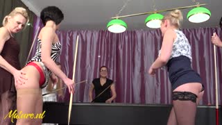 Horny Housewives Playing Pool And Fucking Each Other With Cue Sticks
