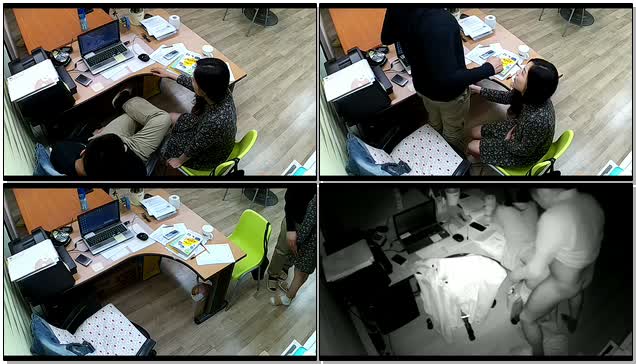 公司摄像头破解偸拍下班后经理与碎花连衣裙文员用电脑看黄片一起
